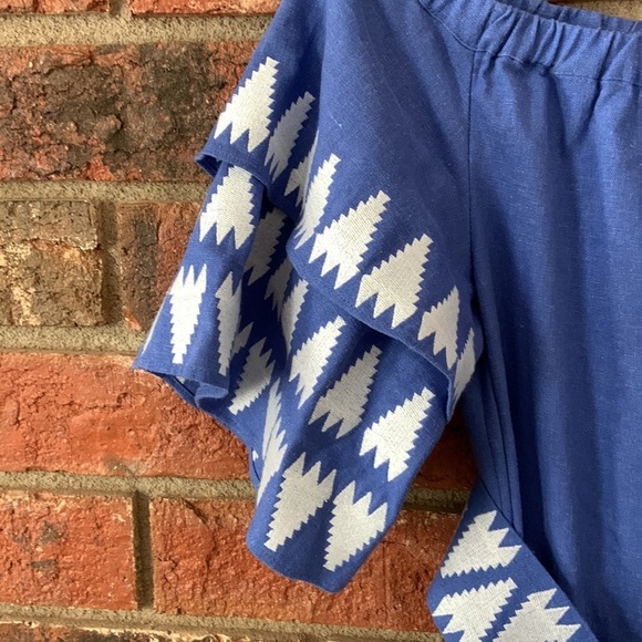 Marie Oliver Blue & White Off the Shoulder Darcy Dress - Picture 4 of 12